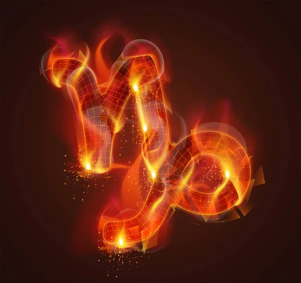 Symbole Vectoriel Feu Avec Fumée Étincelles Sur Fond Rouge Foncé — Image vectorielle