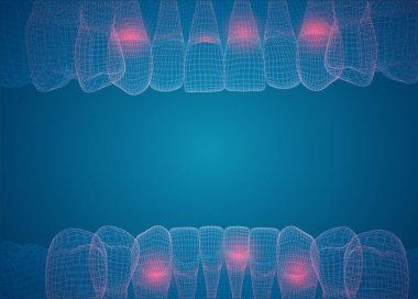 İnsan çenesi. 3d vektör düzeni. İlaç ve sağlık. Ağrıyan diş.