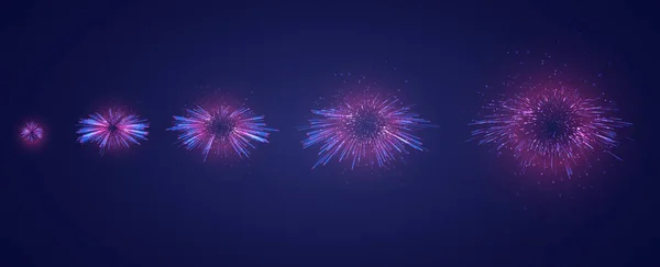 Ensemble Vectoriel Différentes Étapes Une Explosion Feu Artifice Sur Fond — Image vectorielle