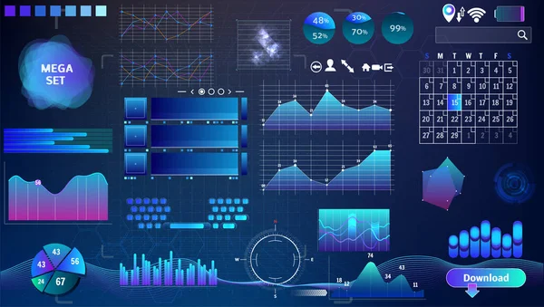 Hud Vettoriale Blu Viola Impostato Nei Colori Tendenza Applicazioni Progettazione — Vettoriale Stock