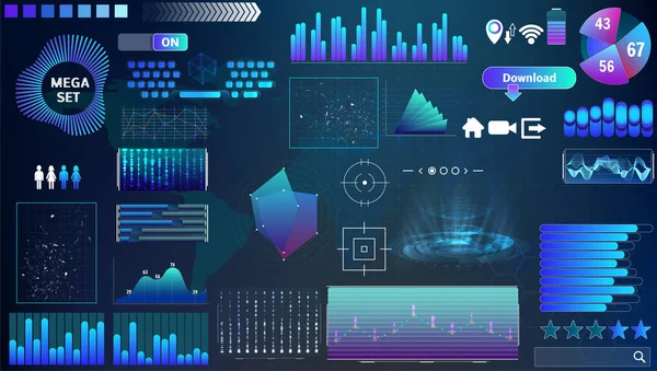 Hud Vettoriale Blu Viola Impostato Nei Colori Tendenza Applicazioni Progettazione — Vettoriale Stock