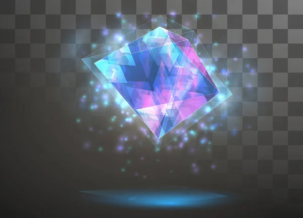 Cristal Vetorial Potência Energia Dos Elementos Azul Violeta Brilho Néon —  Vetores de Stock