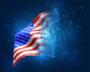 ABD, Amerika, vektör bayrağı, mavi arkaplan üzerinde üçgen çokgenlerden sanal üç boyutlu nesne