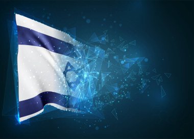 İsrail, vektör bayrağı, mavi arkaplan üzerinde üçgen çokgenlerden sanal üç boyutlu nesne
