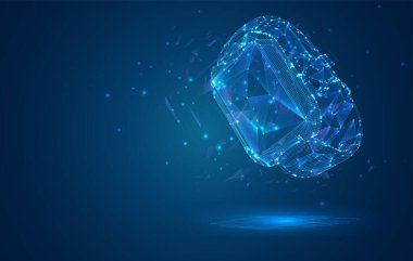 Mavi arkaplandaki çokgenlerden 3d vektör akıllı izleme