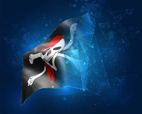 Piratenschädel Vektorfahne Virtuelles Abstraktes Objekt Aus Dreieckigen Polygonen Auf Blauem — Stockvektor