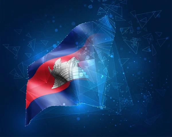 カンボジア ベクトルフラグ 青い背景に三角形の多角形からの仮想抽象3Dオブジェクト — ストックベクタ
