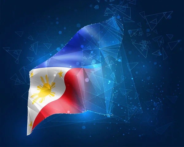 Filippijnen Vectorvlag Virtueel Abstract Object Van Driehoekige Polygonen Een Blauwe — Stockvector