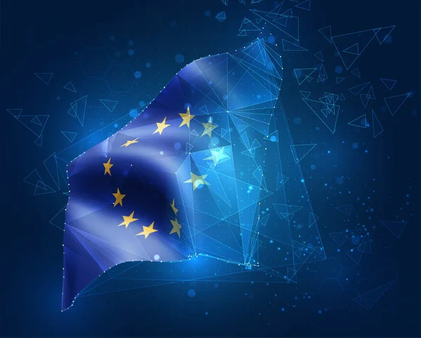 欧州連合のベクトルフラグ青の背景に三角形の多角形から仮想抽象3Dオブジェクト — ストックベクタ