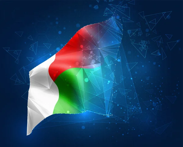 Madagaskar Flaga Wektora Wirtualny Abstrakcyjny Obiekt Trójkątnych Wielokątów Niebieskim Tle — Wektor stockowy
