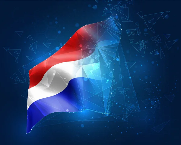 オランダ ベクトルフラグ 青い背景に三角形の多角形からの仮想抽象3Dオブジェクト — ストックベクタ