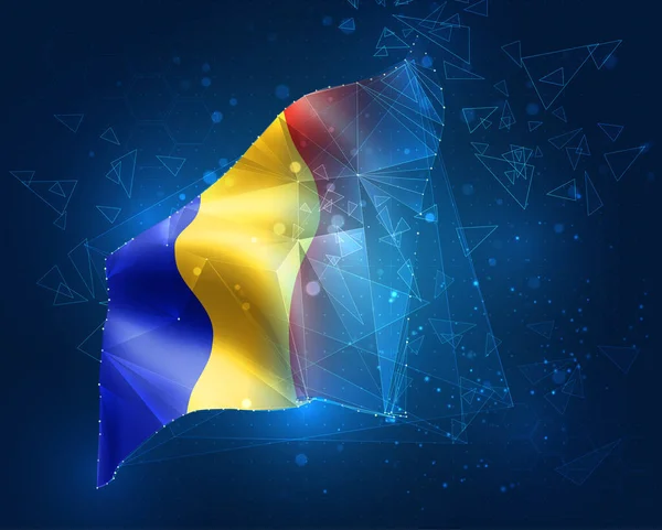 Romania Bandiera Vettoriale Oggetto Astratto Virtuale Poligoni Triangolari Sfondo Blu — Vettoriale Stock