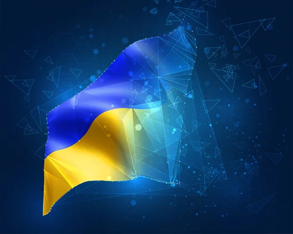 Ukrajina Vektorová Vlajka Virtuální Abstraktní Objekt Trojúhelníkových Mnohoúhelníků Modrém Pozadí — Stockový vektor