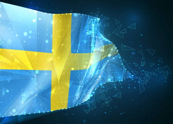 スウェーデン ベクトルフラグ 青の背景に三角形の多角形から仮想抽象3Dオブジェクト — ストックベクタ