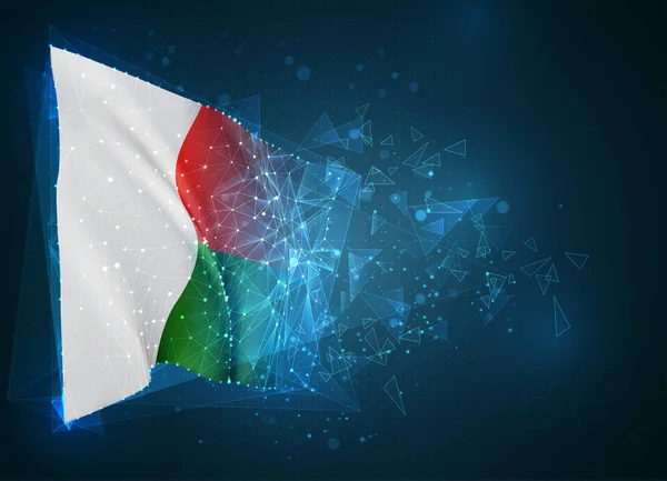Madagaszkár Vektor Zászló Virtuális Absztrakt Objektum Háromszögletű Sokszögből Kék Alapon — Stock Vector