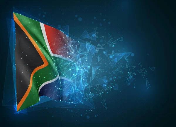 Sudafrica Bandiera Vettoriale Oggetto Astratto Virtuale Poligoni Triangolari Sfondo Blu — Vettoriale Stock