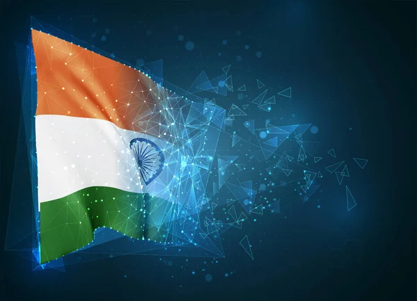 Indie Vektorová Vlajka Virtuální Abstraktní Objekt Trojúhelníkových Mnohoúhelníků Modrém Pozadí — Stockový vektor