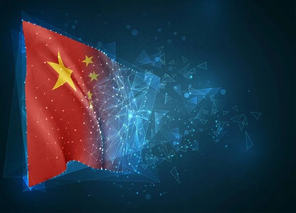 Китай Векторный Флаг Виртуальный Абстрактный Объект Треугольных Многоугольников Синем Фоне — стоковый вектор