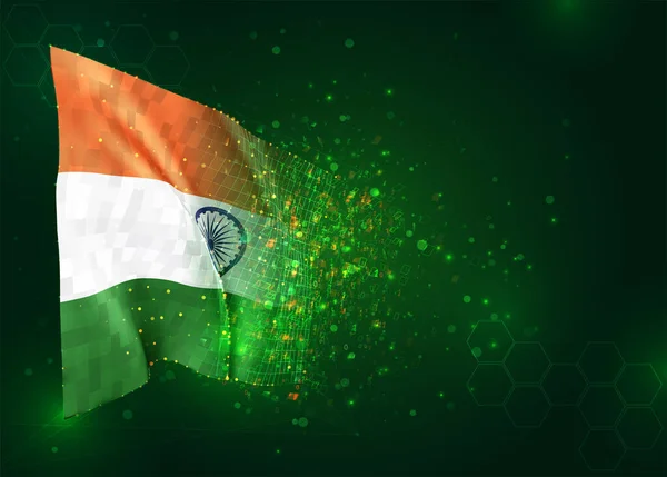 Indie Flaga Wektora Zielonym Tle Wielokątami Numerami Danych — Wektor stockowy