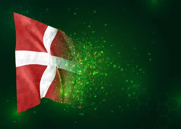 Dinamarca Vector Bandera Sobre Fondo Verde Con Polígonos Números Datos — Vector de stock