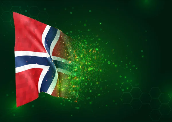 Noorwegen Vector Vlag Groene Achtergrond Met Polygonen Datanummers — Stockvector