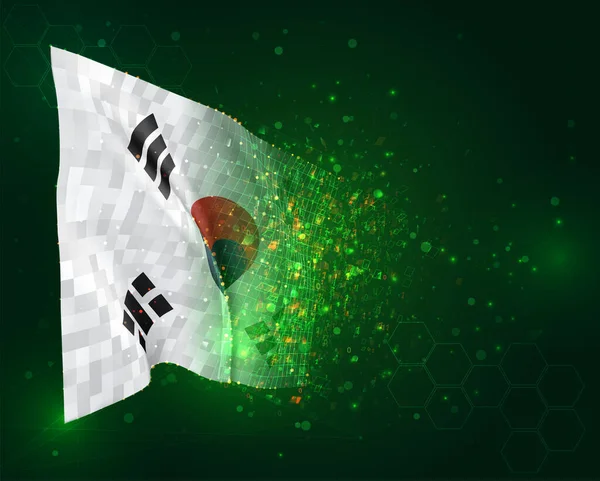 Korea 带有多边形和数据编号的绿色背景矢量3D旗 — 图库矢量图片