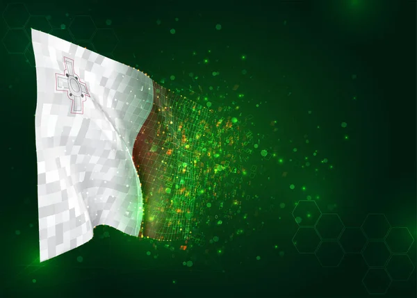 Malta Vector Vlag Groene Achtergrond Met Polygonen Datanummers — Stockvector