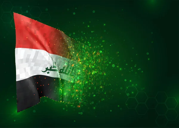Irak Vektor Flagga Grön Bakgrund Med Polygoner Och Datanummer — Stock vektor