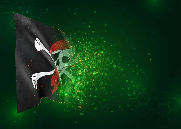 Totenkopf Mit Piratenknochen Vektor Fahne Auf Grünem Hintergrund Mit Polygonen — Stockvektor