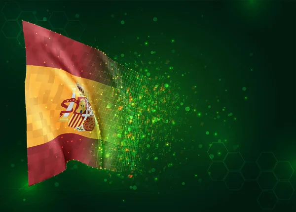 Espanha Vetor Bandeira Fundo Verde Com Polígonos Números Dados — Vetor de Stock