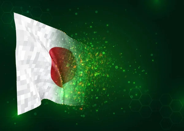 Vektor Flagge Auf Grünem Hintergrund Mit Polygonen Und Datenzahlen Japan — Stockvektor