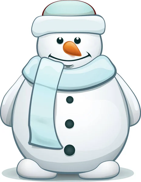 Cute Snowman Standing White Background Isolated — Stock Vector