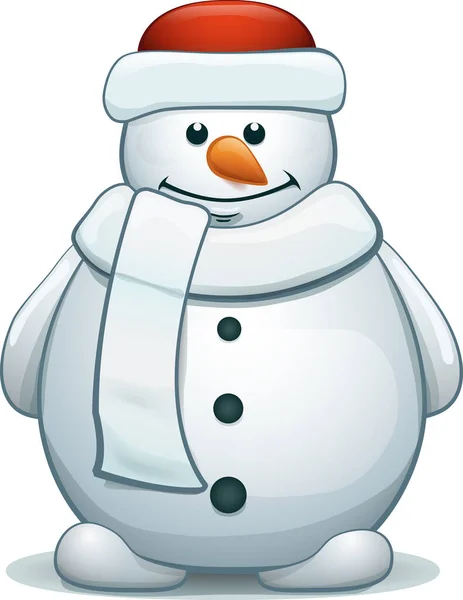 Cute Snowman Standing White Background Isolated — Stock Vector