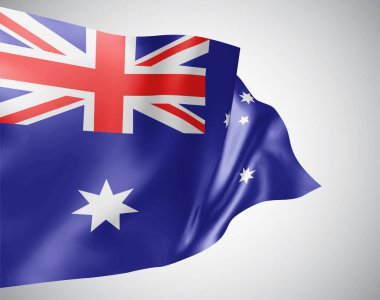 Avustralya, beyaz arka planda dalgalanan dalgalar ve kıvrımlarla vektör bayrağı.