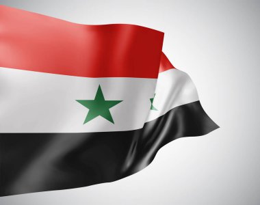 Suriye, dalgalı vektör bayrağı ve beyaz arka planda rüzgarda dalgalanan kıvrımlar.