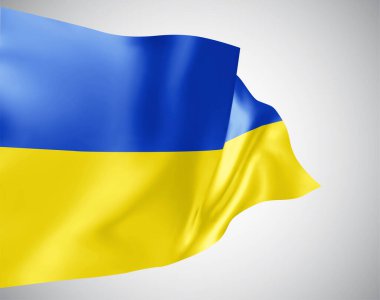 Ukrayna, beyaz zemin üzerinde rüzgarda dalgalanan dalgalar ve kıvrımlı vektör bayrağı.