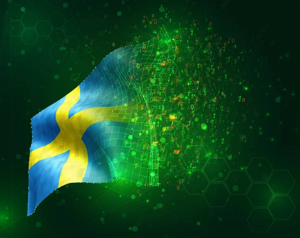 Suède Drapeau Vectoriel Sur Fond Vert Avec Polygones Numéros Données — Image vectorielle