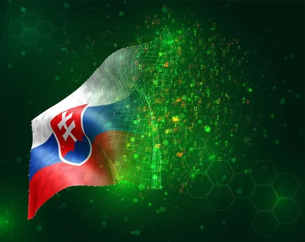 Словакия Векторный Трехмерный Флаг Зеленом Фоне Полигонами Номерами Данных — стоковый вектор