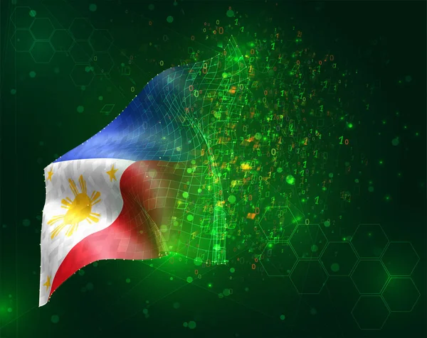 フィリピン 多角形とデータ番号を持つ緑の背景のベクトル3Dフラグ — ストックベクタ