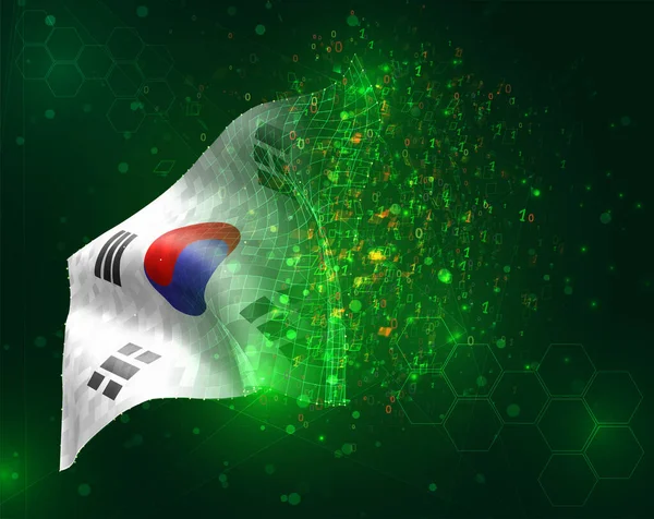 Corea Vector Bandera Sobre Fondo Verde Con Polígonos Números Datos — Vector de stock