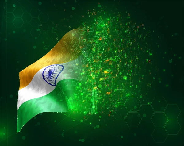 India Bandiera Vettoriale Sfondo Verde Con Poligoni Numeri Dati — Vettoriale Stock