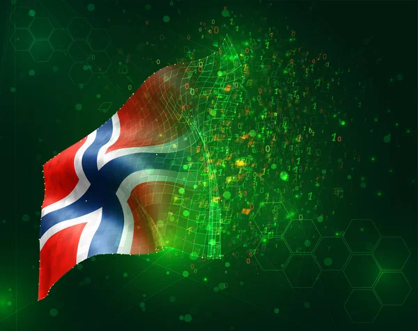 Noruega Vector Bandera Sobre Fondo Verde Con Polígonos Números Datos — Vector de stock