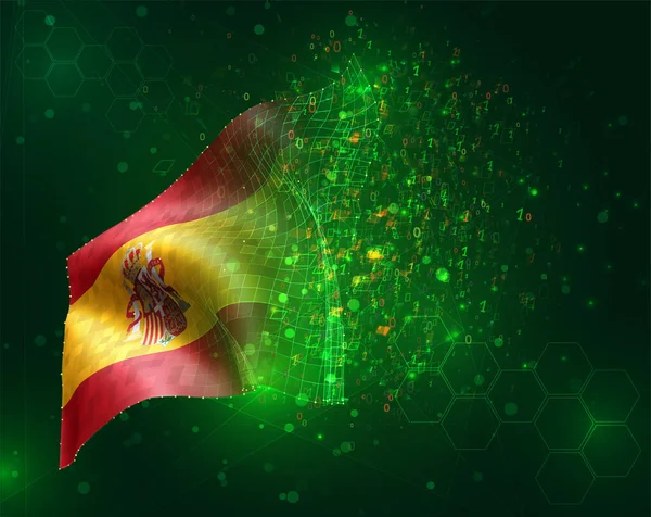 Spanien Vektor Flagge Auf Grünem Hintergrund Mit Polygonen Und Datennummern — Stockvektor