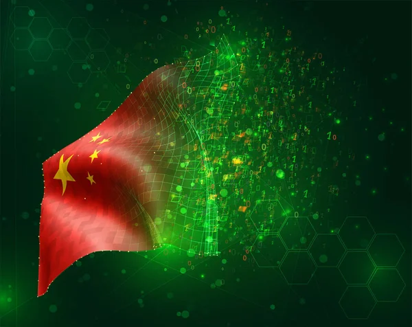 Čína Vektorový Příznak Zeleném Pozadí Mnohoúhelníky Datovými Čísly — Stockový vektor