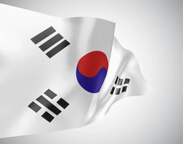 Corea Bandera Vectorial Con Olas Curvas Ondeando Viento Sobre Fondo — Vector de stock