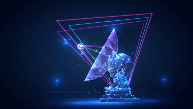 Mavi arkaplandaki üçgen çokgenlerin 3d tarayıcı radarları