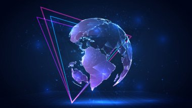 Mavi arka plandaki üçgen çokgenlerden Dünya 'ya 3D vektörü