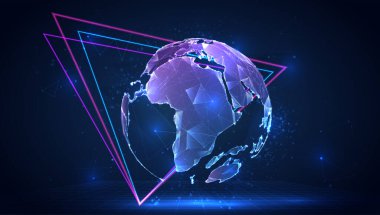 Mavi arka plandaki üçgen çokgenlerden Dünya 'ya 3D vektörü