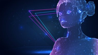 Mavi arkaplan üzerinde üçgen çokgenlerden 3d vektörü