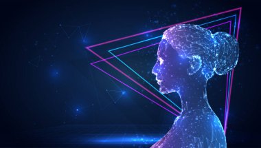 Mavi arkaplan üzerinde üçgen çokgenlerden 3d vektörü